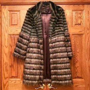 Chevron Patterned Faux Fur Coat